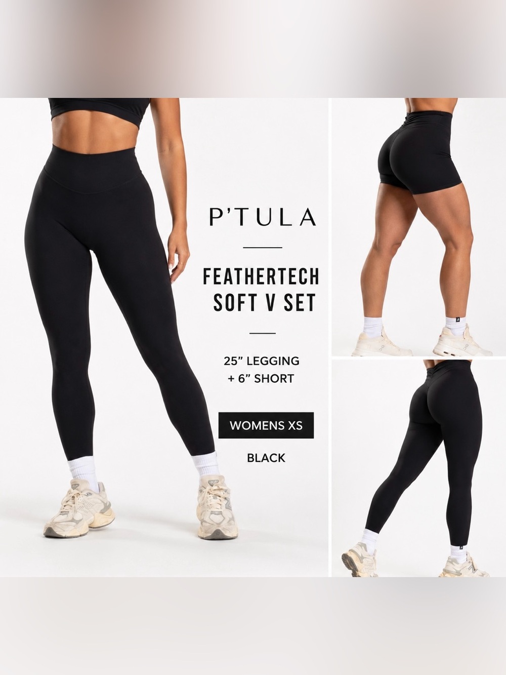 P'TULA FeatherTech Soft V 25" Legging and 6" Short Set Women's XS Black
